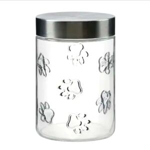 Dog Treat Jar 0.9 lb glass all over printed paws black lid